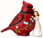 TOHLUCS Cardinal Bird Figurine with Angel, 5in Hand-Painted Resin by Thecreationofstatues