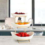 jessie 3 Tier Ceramic Fruit Bowls for Kitchen Counter with Metal Rack, Fruit Basket with Stand, Porcelain Bowls for Fruit Vegetable Bread Candy Snack Nuts Dessert Cake Tray (White 3 Layer) - Image 2
