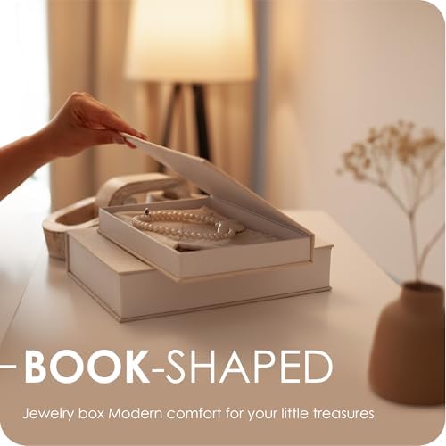 Modern Decorative Books Set of 2 Premium Linen Hardcover Faux Book Box with Reliable Magnetic Closure & Paulownia Wooden Chain - Image 3