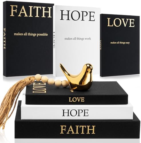 Faccito Set of 3 Linen Decorative Books Set Includes Gold Bird and Wooden Beaded Tassel Elegant Aesthetic Fake Books for Coffee Table Shelf Mantel Storage Boxes for Home Decor(Classic Colors) by Faccito