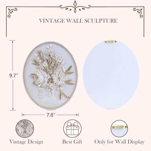 SIKOO Vintage Wall Sculptures White Flower Wall Art Hand Painted Ornate Wall Hanging Decoration Antique Pediment Wall Statue Ornament Decor Gallery for Kitchen Bedroom Living Room - Image 5