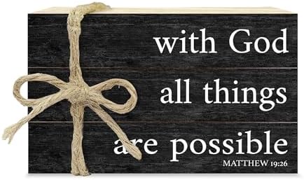 Decorative Books For Home Decor, Christian Table Faux Wood Book Stack Decor, With God All Things Are Possible Bible Stacked Book Decor, Stack Display Books For Nightstand Display, Three Pieces -C(14) by Unknown