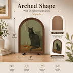 Wooden Sign with Stand Decoration, Black Cat Decor Arched Wooden Frame Tabletop Sign, Vintage Gothic Cat Portrait Shelf Decor for Bedroom Living Room Desk Bookshelf Mantel Office - Image 6