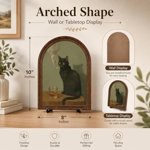 Wooden Sign with Stand Decoration, Black Cat Decor Arched Wooden Frame Tabletop Sign, Vintage Gothic Cat Portrait Shelf Decor for Bedroom Living Room Desk Bookshelf Mantel Office - Image 6