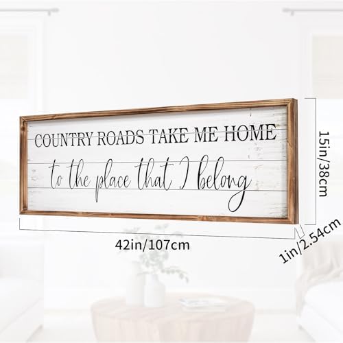 Country Roads Take Me Home Wall Sign, 42''×15'' Large Farmhouse Country Wall Art with Solid Wood Frame, Vintage Western Boho Decor for Home (Brown) - Image 2