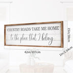 Country Roads Take Me Home Wall Sign, 42''×15'' Large Farmhouse Country Wall Art with Solid Wood Frame, Vintage Western Boho Decor for Home (Brown) - Image 2