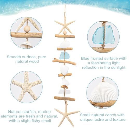 JQAQJU 2PCS Wooden Driftwood Wall Decor with Starfish, Coastal Wall Decor - Image 4
