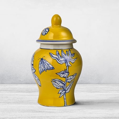 Creative Co-Op Decorative Ceramic Ginger Jar with Domed Lid, Yellow - Image 6
