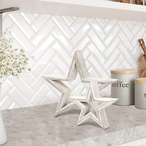 LOSOUR Set of 2 Decorative Objects Stars-Tiered Tray Decor, Coffee Table Decor, Shelf Decor Accents, Bookshelf Decor, Entry Table Decor, Desk Decor for Modern Farmhouse Decor (Washed White) - Image 7