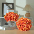 Rose Silk Flower Arrangement Artificial Vivid Rose in Glass Vase with LED Light Elegant Centerpiece for Home Wedding Bathroom Table Shelf Decoration (Orange) - Image 3
