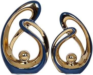 2 PCS Navy Blue Decor Accent Ceramic Statue Blue Gold Mid Century Modern Home Decor Accents Sculpture Decorations Centerpieces for Living Room Bookshelf Shelf Coffee Table Kitchen Office Dining Table by JKUDTQL