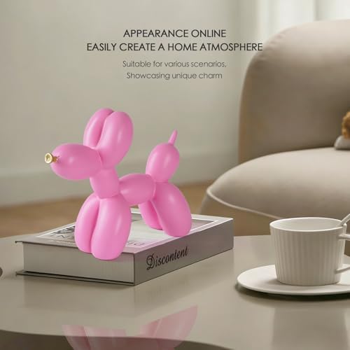 Notakia Creative Pink Balloon Dog Decor Statue Crafts Living Room Decor Desktop Decorations,Handmade Modern Small Shelf Animal Statue Ornament Home Decor (Big Pure Pink Dog) - Image 2