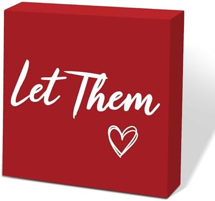 Let Them Wooden Box Sign 5 X 5", Farmhouse Desk Sign Boss Lady Office Cubicle Decor, Let Them Desk Accessories for Therapist Office Living Room Bathroom, Inspirational Boss Gifts for Women (Red) by scodilo