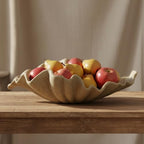 16" Large Decorative Bowl decor, Modern Home Decoration Scallop Bowl,Fashion Key Bowl for Entrance Table, Decorative Fruit Bowl for Kitchen Counter, Ruffle Decor, Artificial Stone Beige - Image 6