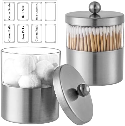 Gaussra Apothecary Jars, Qtip Holder, Bathroom Jar with Stickers - 2 Pack by Gaussra