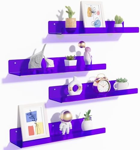 upsimples 4 Pcs 15" Acrylic Shelves for Wall Decor and Display, Purple by upsimples