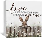 Farmhouse Rabbit Sign - Farmhouse Cottagecore Animal Office Kitchen Bedroom Decor,Rustic Farm Live like Someone Left the Gate Open Home Decor Signs,Duck Gifts for Women 6x6 by Nitelat