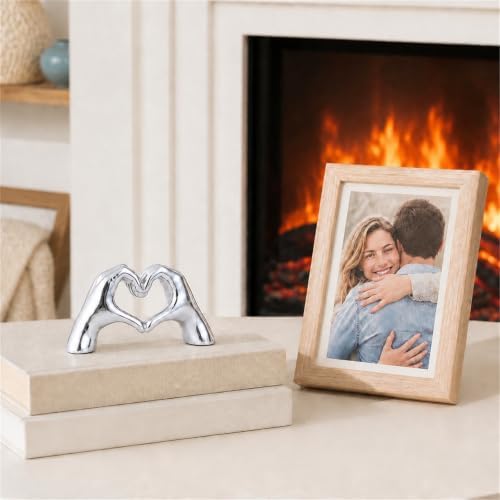 Silver Heart Hand Decorative Sculpture, Room Home Decor Aesthetics for Office, Living Room, Coffee Table, Dining Table, Center Entrance, entryway, TV Stand, Tabletop Decorations. - Image 4