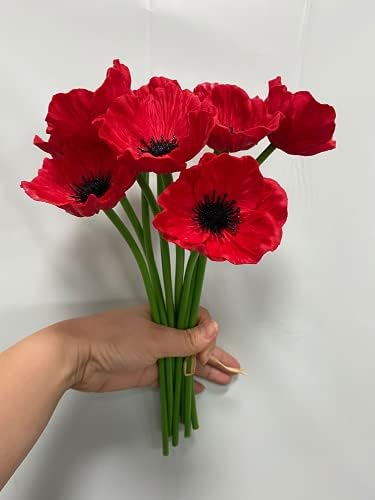 Rikyo 10 pcs Red Artificial Poppy Flowers,11inch Faux Flower Stems - Image 2