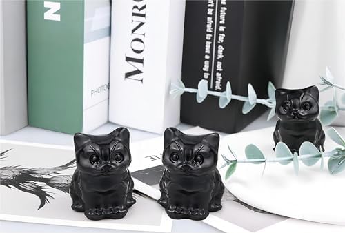 QINJIEJIE Black Obsidian Cat Decor Statue Figurine Healing Crystals Gift - Image 5
