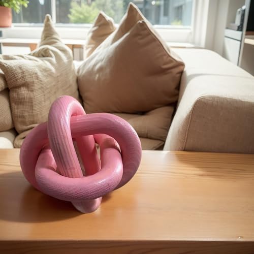 Wood Knot Chain Link Decor - 3 Link Boho Wooden Hand Carved Decorative Wooden Links Knots for Coffee Table Entryway Modern Farmhouse Shelf Decoration (Pink) - Image 2