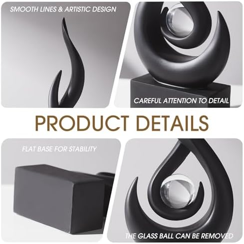 FJS Black Abstract Flame Sculpture for Living Room Coffee Table Decor - Image 4