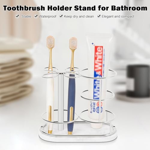 Toothbrush Holder Stand for Bathroom, Metal Toothbrush Organizer with Marble Base, Toothbrush Storage Collection for Family, Suitable for Home Hotel Countertop Vanity (Medium, Chrome Finish) - Image 5