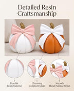 Decorative Resin Pumpkin Figurines Orange White with Bow Fall Decor Harvest - Image 4