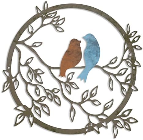 Ferraycle Metal Wall Art Bird on Tree Branch Silhouette Bird Hanging Ornament Porch Wall Decor for Living Room Outdoor Garden Bedroom Office Housewarming Party Decoration(Vivid Color) by Ferraycle