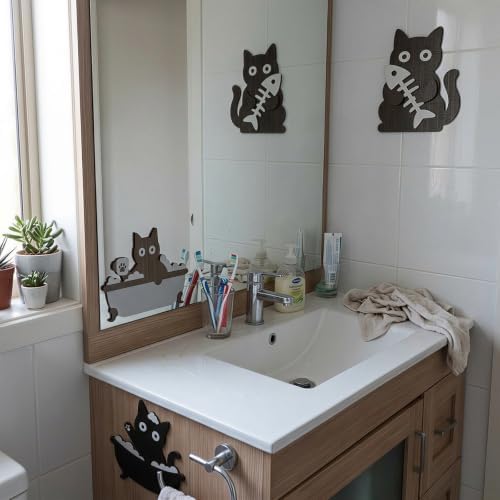 Lucky Merit Black Cat Halloween Bathroom Decor, 3 Pcs Wooden Cat Wall Art - Image 5