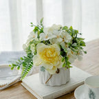 TKAS Fake Flowers Arrangement in Ceramic Vase, Artificial Faux Silk Roses & Hydrangea, Small Realistic Dried-Style Floral Dining Table Centerpiece for Wedding Party Home Decoration (Yellow) - Image 3