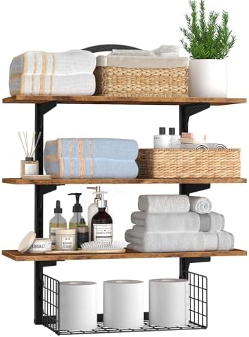 Floating Shelves Bathroom with Storage Basket,Decorative Wall Shelf by BCOZLUX