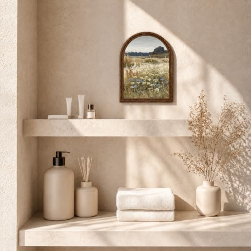 Rustic Farmhouse Tabletop Decor Sign, Arched Wooden Frame Wildflower Meadow Artwork for Desk Shelf Display, Soft Floral Landscape Accent, Gift for Home Decor Lovers - Image 7
