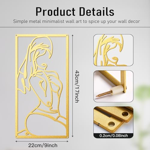 Bakovity Gold Metal Bathroom Wall Art Minimalist Line Art Wall Decor Gold Abstract Modern Wall Decor for Bathroom Living Room Bedroom (4 Pcs,17 x 9 in) - Image 2