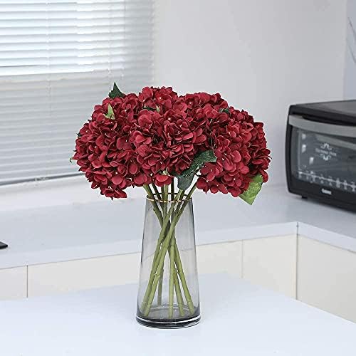 6Pcs 18" Burgundy Red Silk Hydrangea Artificial Flowers - Image 5
