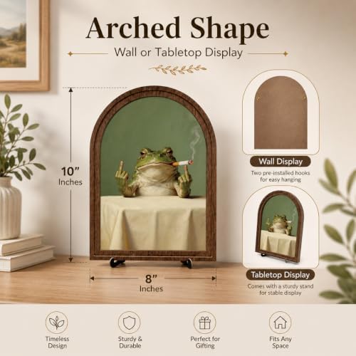 Funny Frog Tabletop Decor Sign, Arched Wooden Frame with Stand, Retro Whimsical Print, Home Office Desk Art for Living Room Bedroom, Vintage Frog Smoking Poster - Image 6