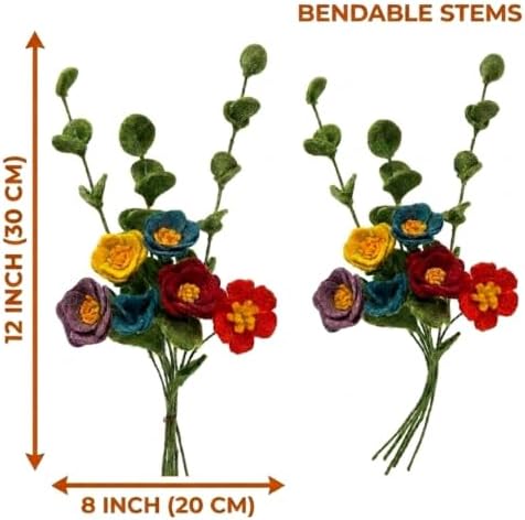 Glaciart One Wool Felt Flowers Set – Handcrafted Artificial Arrangement with Colorful Stems, Eco-Friendly Material, Essential Oil Ready, Reusable Decor, Washable Gift for Events or Home - Image 5