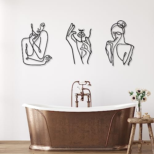 Photect 3 Pcs Metal Wall Art Minimalist Woman Line Decor, Cute, Black - Image 6