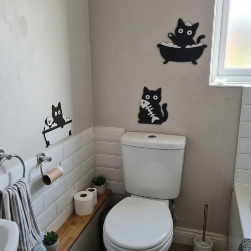 Lucky Merit Black Cat Halloween Bathroom Decor, 3 Pcs Wooden Cat Wall Art - Image 6
