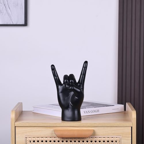 QIANLING 7.7" Black Resin Rock On Hand Gesture Statue - Rock Culture Music Lovers' Decorative Tabletop Sculpture for Bookshelf, Desk & Mantel Decor in Home or Office, Modern Symbolic Figurine - Image 4