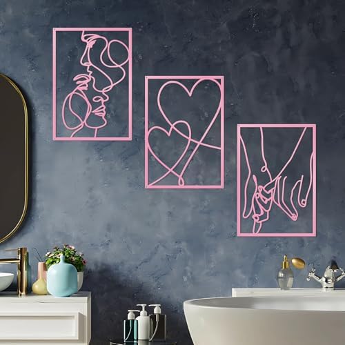 ESTART 3 Pcs Metal Minimalist Line Wall Art, Love Heart Metal Wall Decor - Image 5