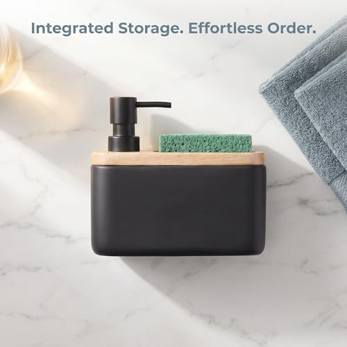 RQYIXI 2-in-1 Ceramic Soap Dispenser with Sponge Holder,Black,17 Oz - Image 5