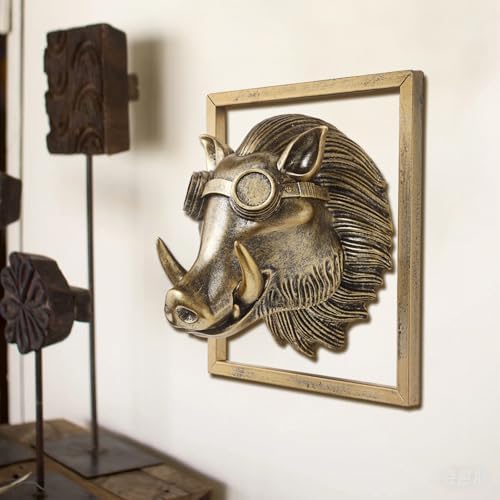 JJALIGHTS Exquisite Resin Animal Head Wall Sculpture (Gift Metal Frame) - Imitation Copper Vintage Decor for Living Room, Bedroom & Office | Decorative Wall Hanging Art (Warthog) - Image 4
