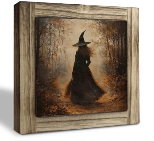 Forest Witch Wood Plaque Sign, Halloween Desk Art Sign for Desk Shelf Decor 07 by XJCUG
