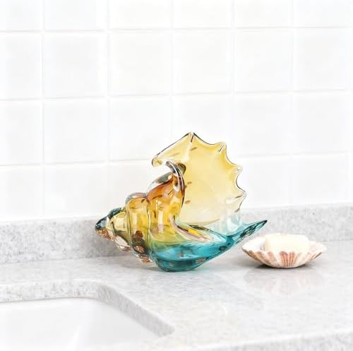 Hand-Blown Glass Conch Sculpture, Coastal Home Decor Conch Horn, Glass Art Seashell Ornament, Office, Living Room Tabletop Centerpiece, Bathroom Shelf top and Cabinet Decoration. - Image 3
