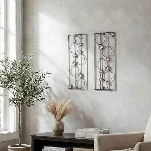 ZEXUIRU 2 Pcs Abstract Metal Art for Wall Decor Living Room Bedroom Bathroom Office Metal Bling Modern Geometric Hanging Vertical Small Iron Sculpture Plaque Pack -Black 15.7in by ZEXUIRU