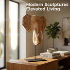 Elephant Wood Statue Home Decor Boho Tribal Carved Accent - Image 4