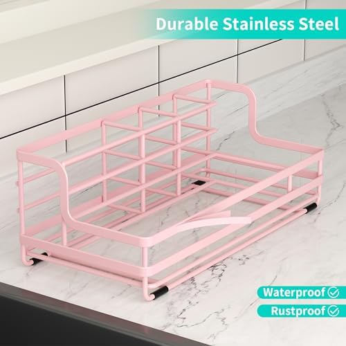 HapiRm Toothbrush Holders for Bathroom - 5 Partitions Bathroom Counter Organizer with Instant Drying Stone, Stainless Steel Countertop Storage Electric Toothbrush Toothpaste Holder - Pink - Image 5