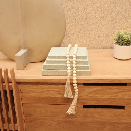 Linen Decorative Books for Home with Wood Beaded Tassel, 4-Piece Sage Set - Image 5