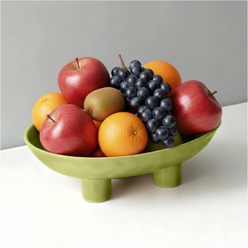 Three-Leg Ceramic Fruit Bowl, 12 Inch Oval Serving Dish for Kitchen Counter, Candy or Key Holder, Home Decor Accent (Light Green, 12 inch) by Unknown